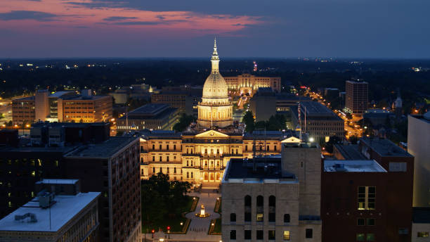 istock Michigan State Capitol at Night - Aerial 1287743566