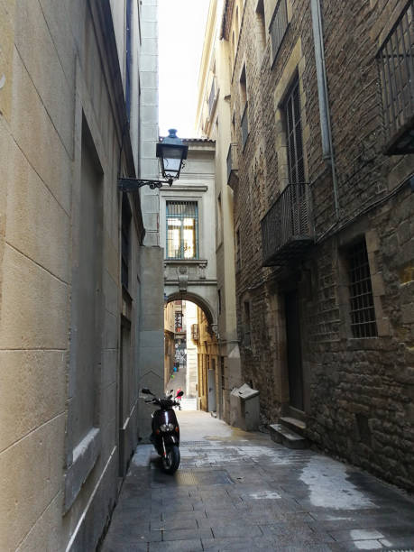 Barcelona, Spain, December 23, 2017: View of the medieval Gothic quarter in Barcelona.