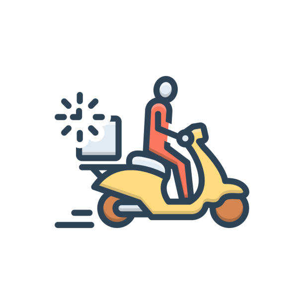 Immediately straightaway Icon for  immediately, straightaway, instantly, anon, apace, at once, quickly, hastily, nimbly, delivery, scooter nimbly stock illustrations