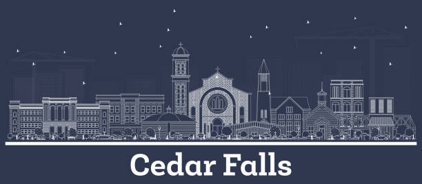 ilustraciones, imágenes clip art, dibujos animados e iconos de stock de delinea cedar falls iowa skyline con edificios blancos. - cedar falls iowa