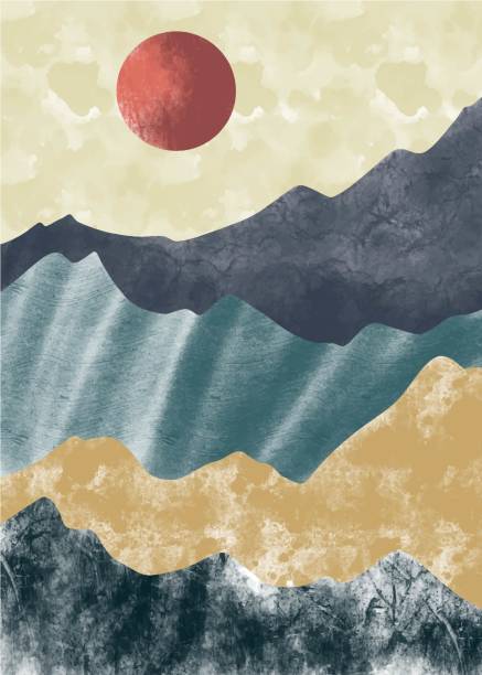 istock Creative minimalist hand painted. Abstract mountain landscape, Natural landscape background. Minimalist design for wall decoration, postcard or brochure design. 1287754551
