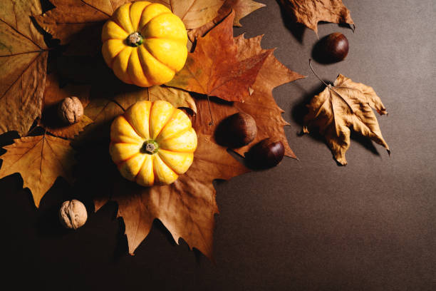 istock Happy Thanksgiving Day with pumpkin and maple leaves 1287755334