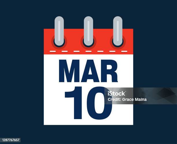 March 10th Calendar Date Of The Month Stock Illustration - Download Image  Now - Art, Black Background, Blue - iStock