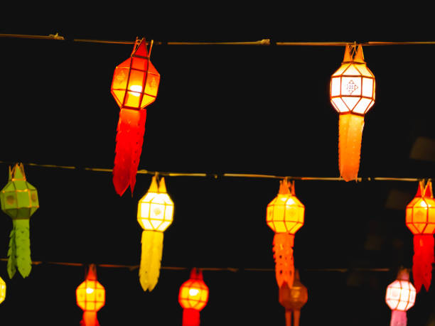 istock Thai lanterns that are hanging in various colors 1287769409