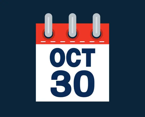 Vector illustration of October 30th calendar date of the month