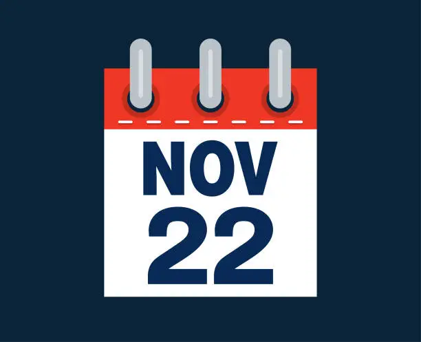 Vector illustration of November 22nd calendar date of the month