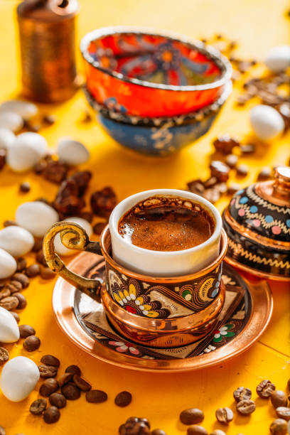 istock Delicious Turkish Coffee on a Colorful Background 1287774375