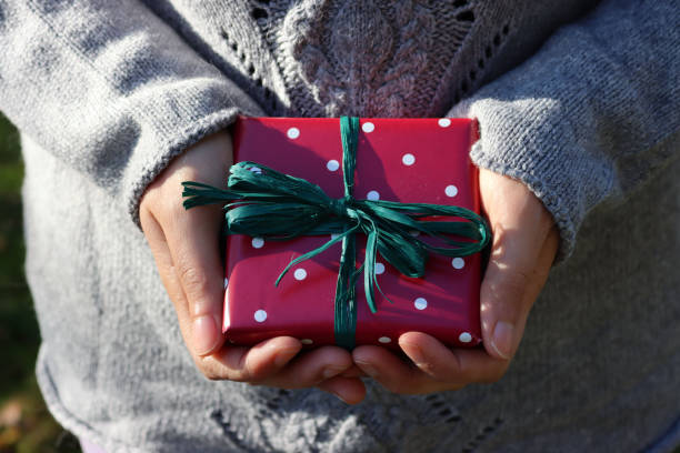 istock Female hands holding gift box for Christmas 1287774592