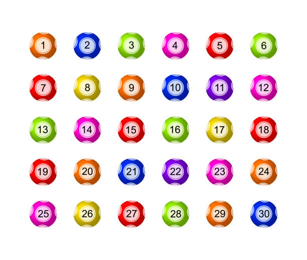 illustrazioni stock, clip art, cartoni animati e icone di tendenza di set vettoriale di palle colorate della lotteria isolate su sfondo bianco, diversi numeri e colori, concetto di gioco d'azzardo. - lottery numbers