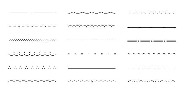 набор различных плоских и простых линий/границ/делителей - striped pattern curve squiggle stock illustrations