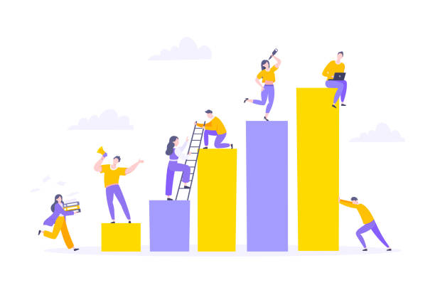 ilustrações de stock, clip art, desenhos animados e ícones de career climbing and supporting with giving a helping hand business concept flat style design vector illustration. - ladder of success