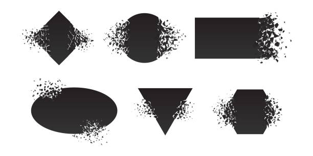 ilustrações de stock, clip art, desenhos animados e ícones de shape shattered and explodes flat style design vector illustration set isolated on white background. - breaking glass cracked broken