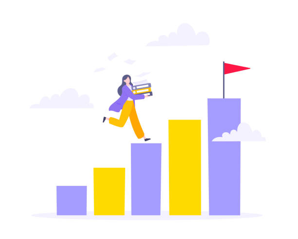istock Career ladder climbing and goal achievement business concept flat style design vector illustration. 1287783074