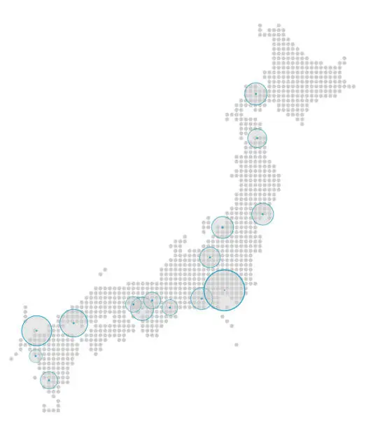 Vector illustration of The Japanese Finance And Economy Concept, The Map And The Cities