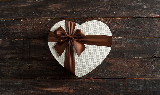 Heart Gift Box on a Rustic Wooden Table