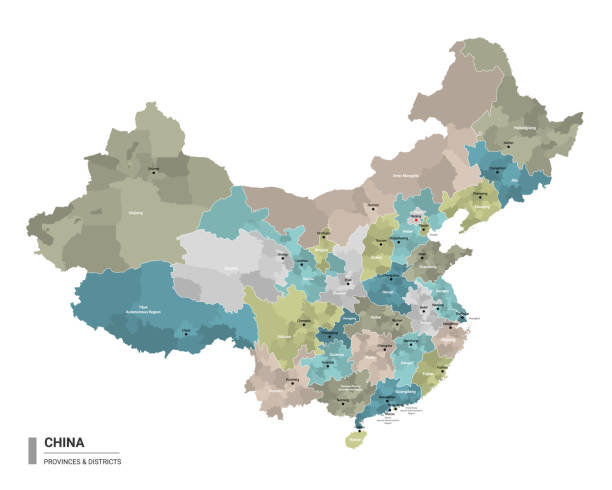 中國高圖詳細地圖與細分。中國行政地圖，有區市名，按州、行政區著色。向量圖。 - 海南島 幅插畫檔、美工圖案、卡通及圖標
