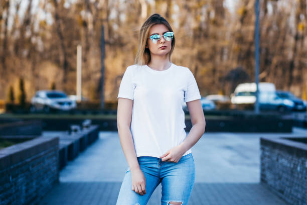 istock Young model girl in white t-shirt 1287795301