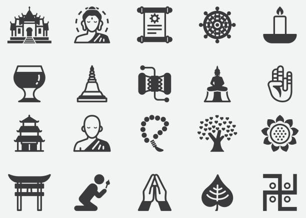 buddyzm , tajlandia , japonia , asia , zen , budda , posąg buddy pixel perfect ikony - novice buddhist monk stock illustrations