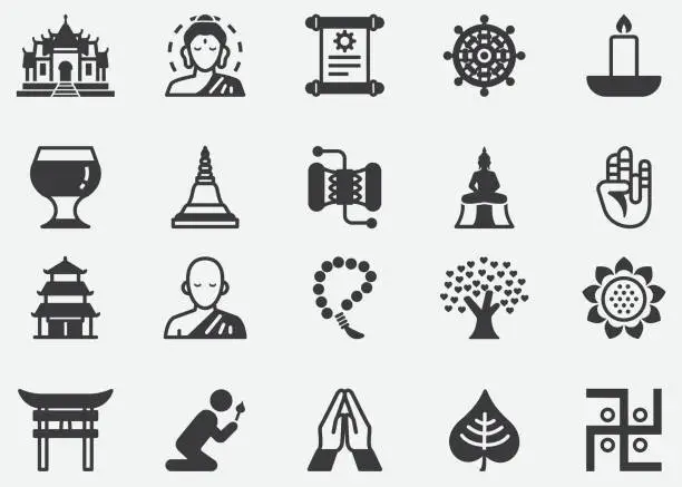 Vector illustration of Buddhism , Thailand , Japan , Asia , Zen , Buddha ,Buddha statue Pixel Perfect Icons