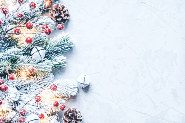 istock Christmas background of snow-covered branches with berries. 1287802803