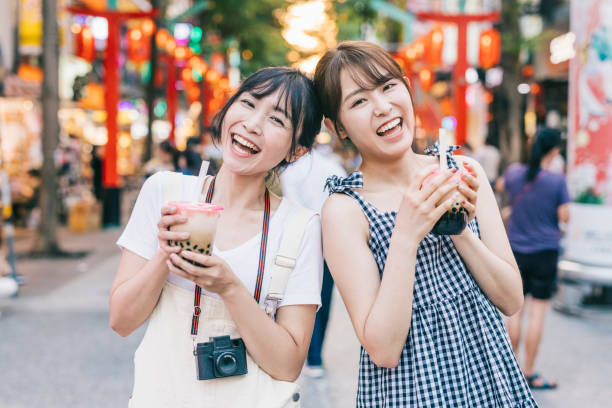 Happy Asian women with bubble tea