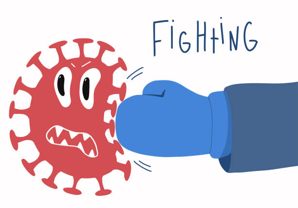 istock Vector image of glove fighting against scared corona virus on white background 1287806484