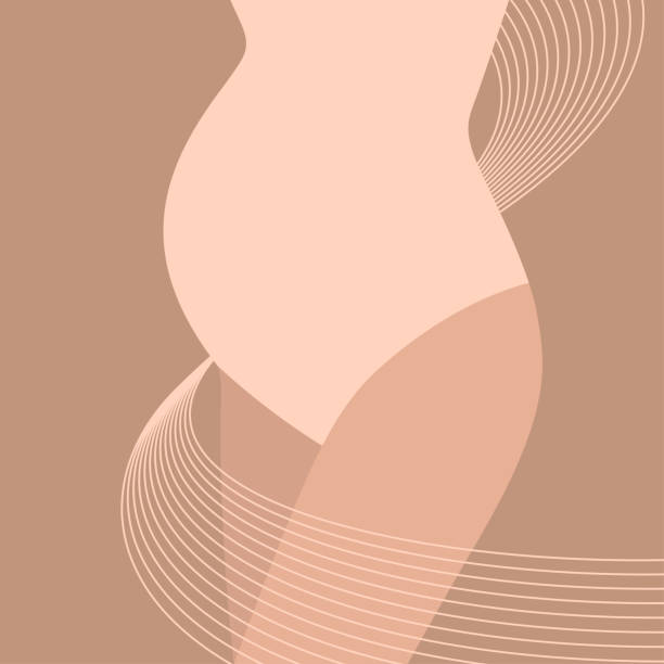 Pregnant woman's silhouette Self-care and wellbeing during pregnancy. Flat illustration with nude color scheme. olivia mum stock illustrations
