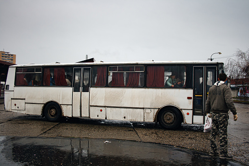 Bratislava, Slovakia - December, 03: View of an aged and ruined bus from the soviet era on December 01, 2007