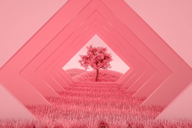 istock Abstract Tunnel with Tree on Grass Ground, Pink Colors 1287810836