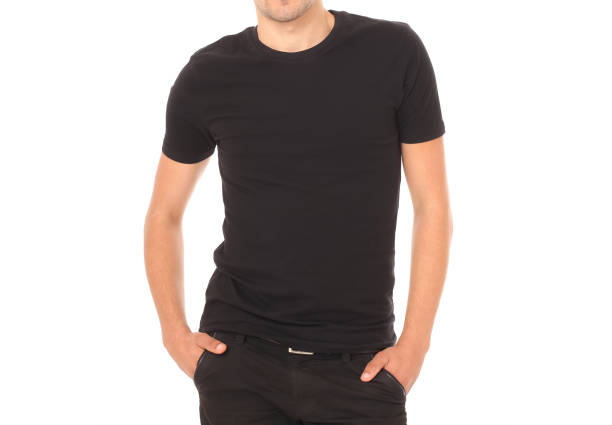 istock Smart thinking young man in black shirt isolated on white. Copy space and selective focus. Mock up 1287821980
