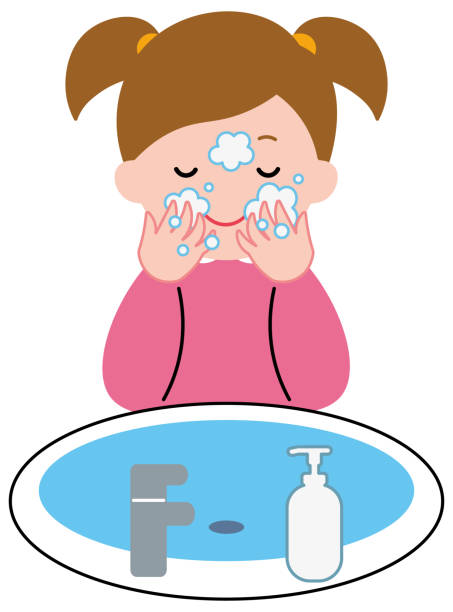 Girl Washing Face Stock Illustration - Download Image Now - Washing Face,  Child, Clean - iStock