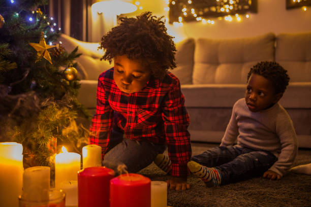 istock Handsome mixed race brothers at Christmas 1287823886