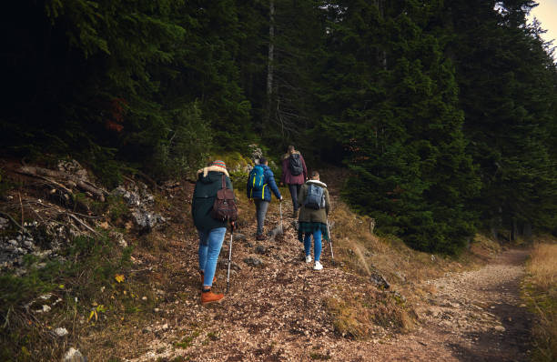 istock Four Friends Hiking In Autumn 1287826274