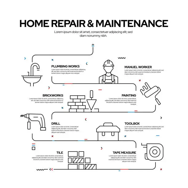 Vector illustration of Home Repair and Maintenance Related Process Infographic Design, Linear Style Vector Illustration