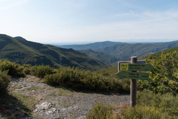 istock Courel mountain landscape and hiking sign with copy space 1287834430