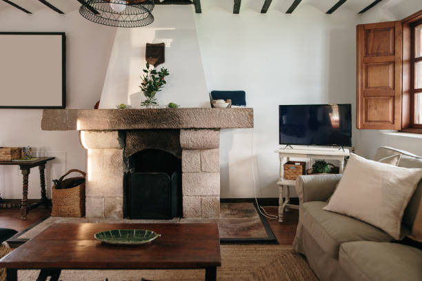 istock Cozy living room with rustic design 1287834778