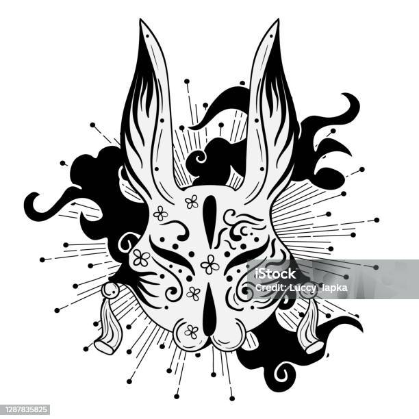 Dark Gothic Vector Illustration Of Japanese Rabbit Mask Tattoo Art ...