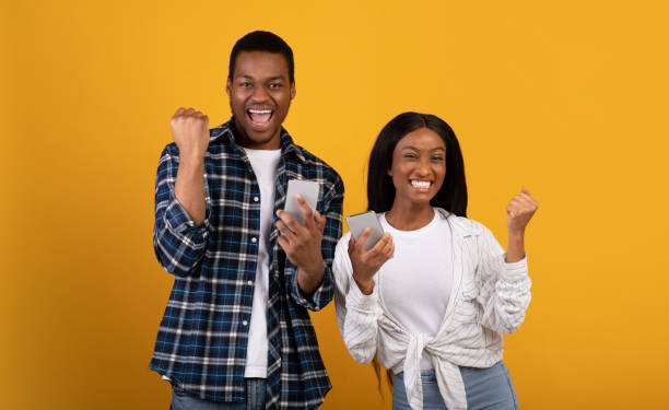 istock Online winning, victory, best offer and human emotions 1287836811