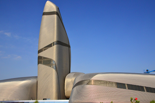 Dhahran, Eastern Province, Saudi Arabia: boulder shape buildings of the King Abdulaziz Center for World Culture (Ithra), located where the first commercial Saudi oilfield was found, architecture by the Snøhetta design firm, run by Saudi Aramco - Dhahran is a major center for the Saudi oil industry.