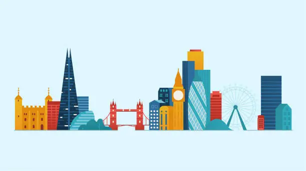 Vector illustration of London Famous places and landmarks. Vector illustration.