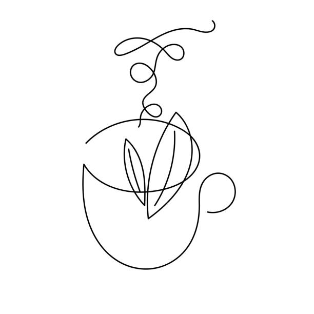 ilustrações, clipart, desenhos animados e ícones de xícara de chá de ervas desenhada em uma linha contínua - tea cup tea cup herbal medicine