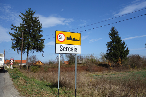 Road signs at the level crossing to warn drivers involved in road traffic