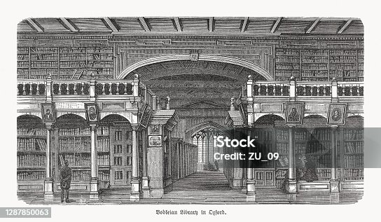 istock Bodleian Library, University of Oxford, England, wood engraving, published 1893 1287850063