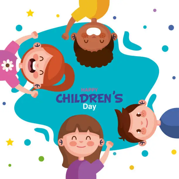 Vector illustration of Happy childrens day with boys and girls cartoons vector design