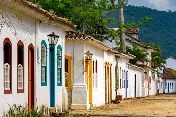 istock House facade in colonial architecture on cobblestone street 1287850919