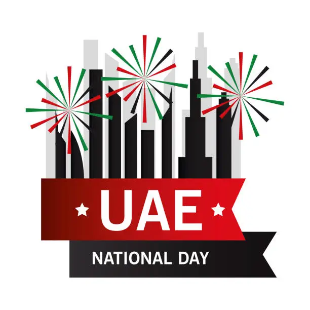 Vector illustration of Uae national day with city buildings vector design