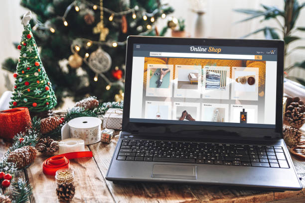 istock Laptop screen and christmas online shopping 1287854275