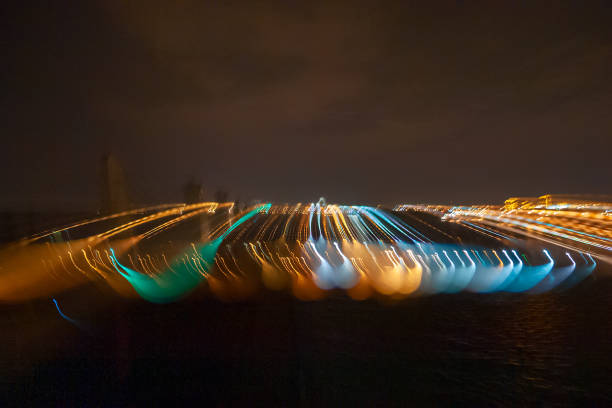 Bulk Carrier Ship Sailing at Canal at night at Great Lakes