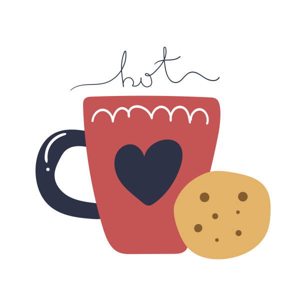 Cute Cup Of Tea Or Coffee With Cookie And Text Hot Flat Illustration Hand  Drawn Kitchen Concept Stock Illustration - Download Image Now - Istock