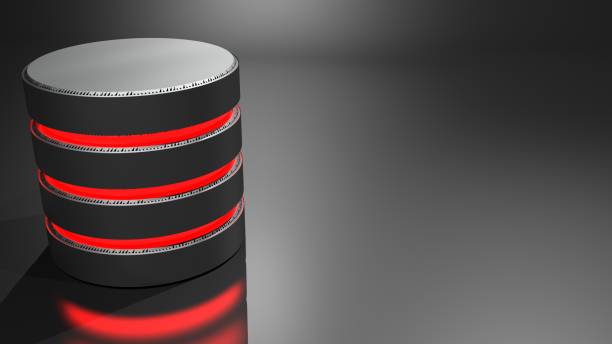 DATABASE technology concept image with metallic disks and red light - 3D rendering illustration stock photo